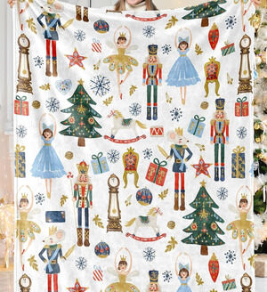Nutcracker Christmas Watercolor Throw Blanket 42X30